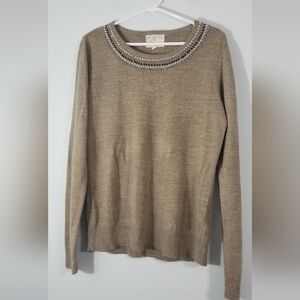 Debbie Morgan Long Sleeve Sweater with Studded Rhinestone Neckline. Size Large.